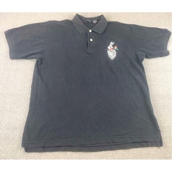 Vintage 90s Warner Bros Studio Store Polo Men L Black Bugs Bunny Embroidery - Picture 1 of 10